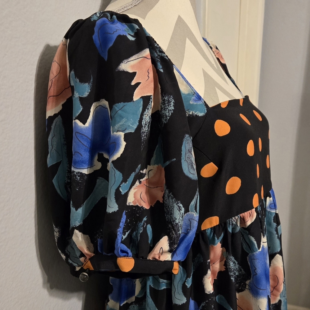 ​Capulet Mixed Print Maxi Dress Floral Polka Dot Tiered Puff Sleeve Size XS - Picture 5 of 16